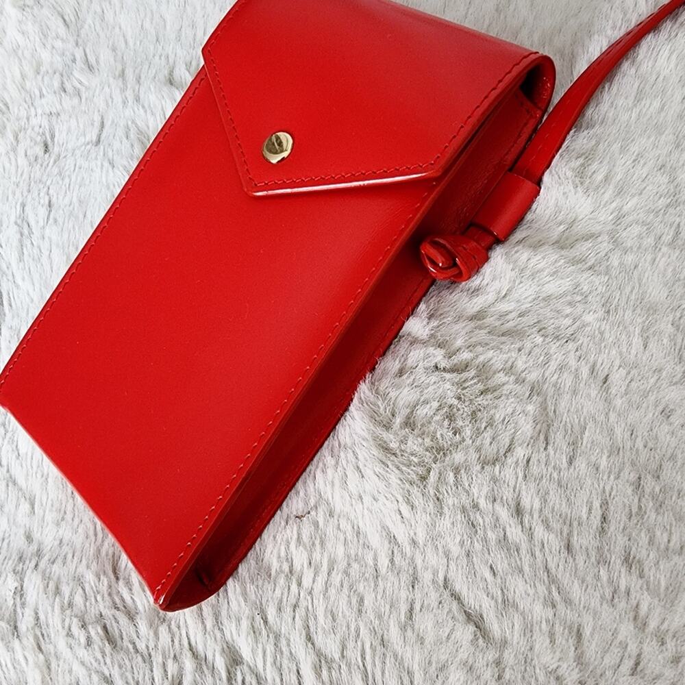 NWT J.Crew Gracie Red Leather Phone Crossbody Bag Mini Envelope Clutch Handbag - Picture 3 of 10